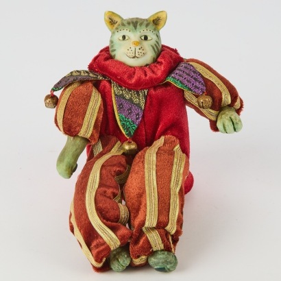 Cat Dressed as a Jester Table Ornament